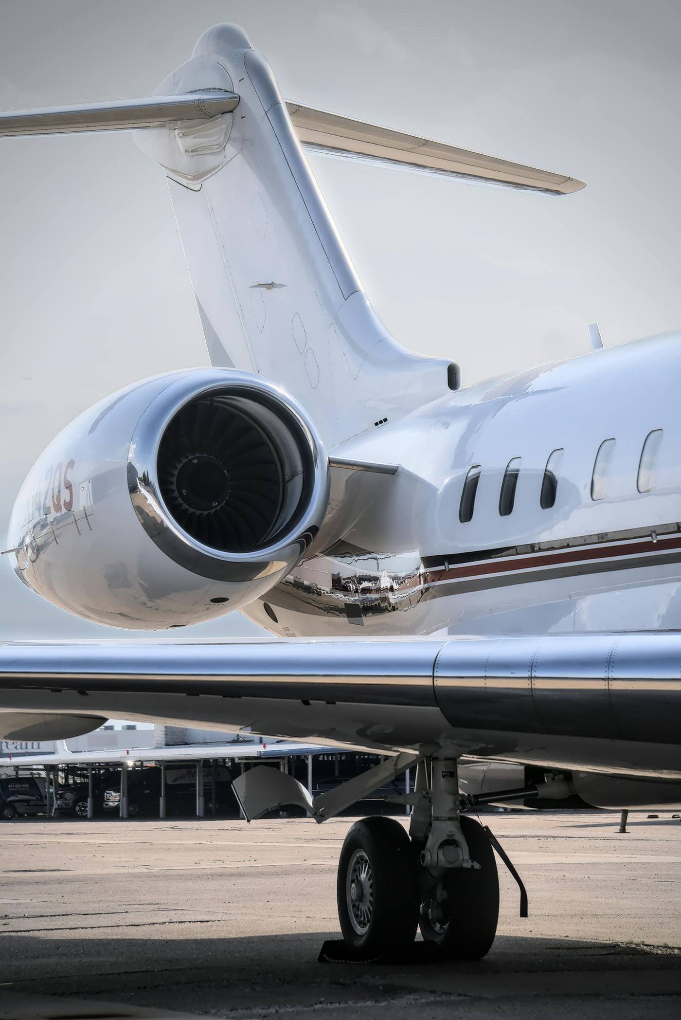 Private jet engine detail showcasing luxury aviation